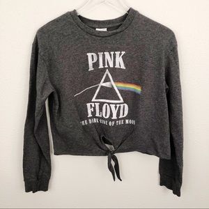 Pink Floyd Cropped Gray Sweatshirt Sz L Tie Front